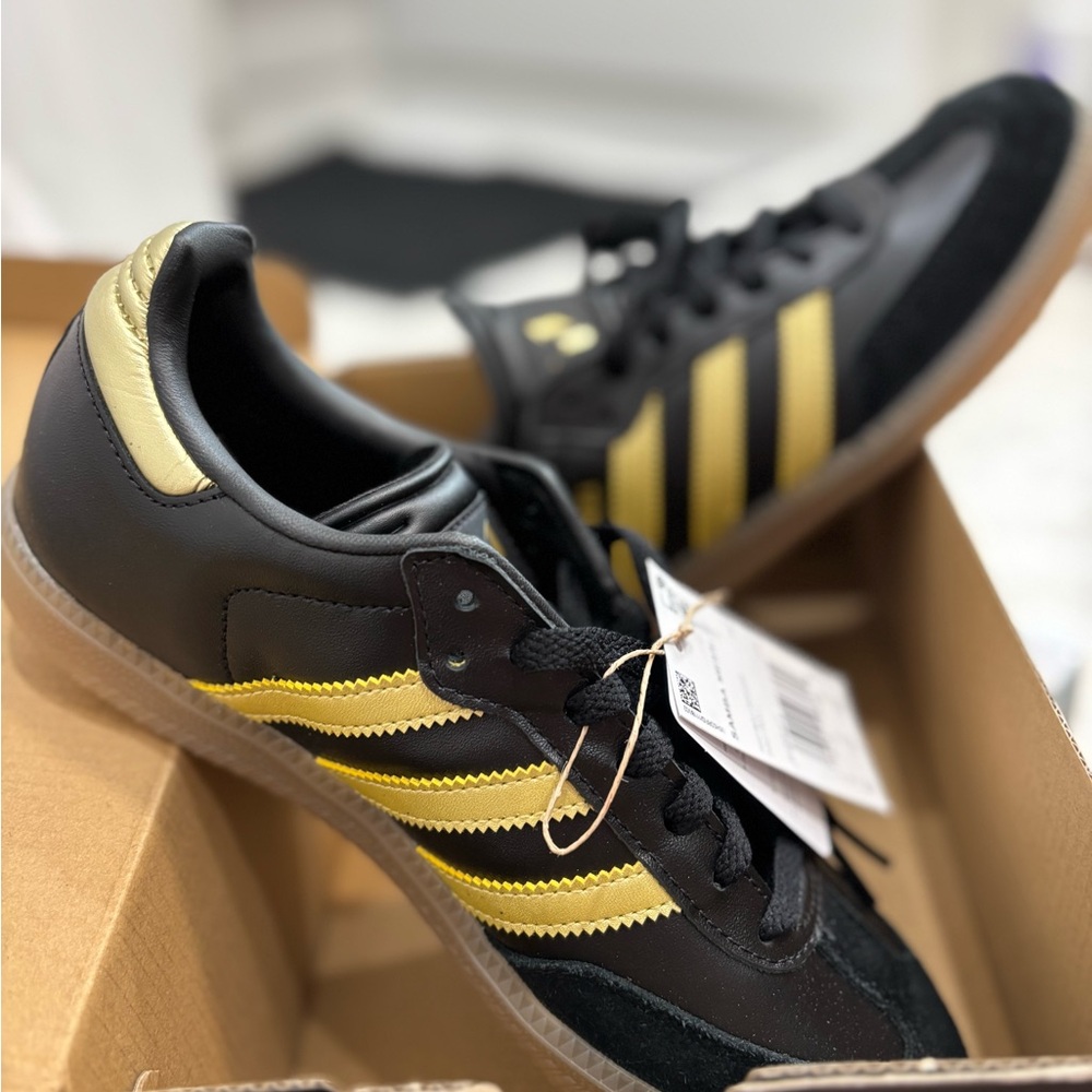 Adidas Black and Gold Samba Sneakers